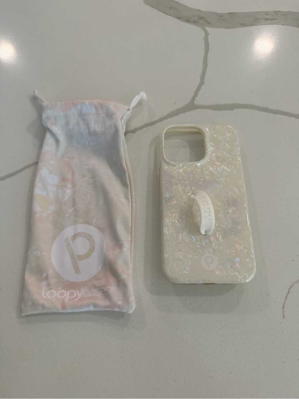 Loopy Case Iridescent Pearl White Phone Case with Loop Grip
